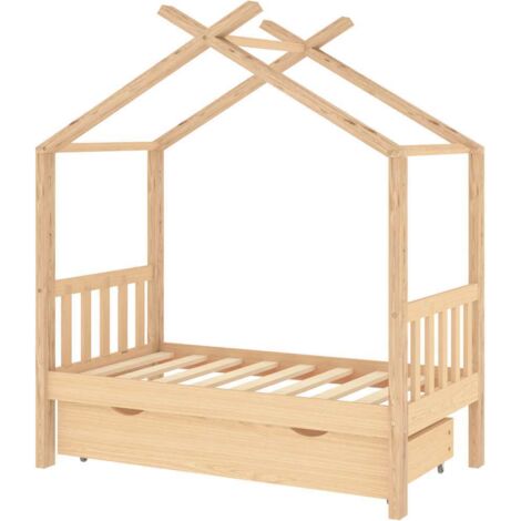 Lit enfant pour 1 personnes, Structure de lit, Assemblage Facile, avec tiroir Bois de pin massif 70x140 cm OIB9861E