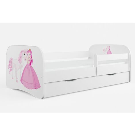 Lit enfant princesse debout et cheval avec sommiers et barrière de sécurité amovible Drimy-70x140