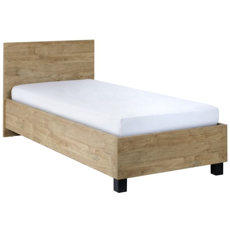 Meublorama - Lit enfant robuste 90x200 coloris chêne doré collection megeve