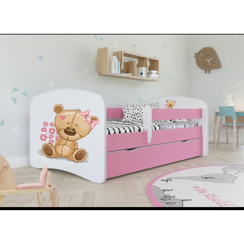 Kocot Kids - Lit nounours rose à fleurs Babydreams avec un tiroir sans matelas 180/80