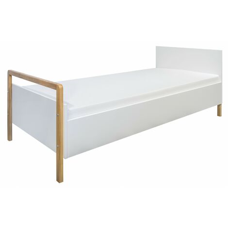 Lit enfant scandinave blanc et bois de chêne vernis Vanka 80x180-Matelas mousse