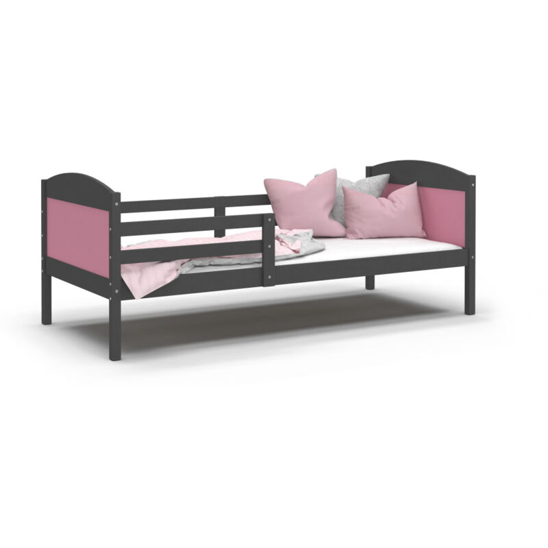 Kids Literie - Lit Enfant Mati 90x190 Gris - rose Livré avec sommiers