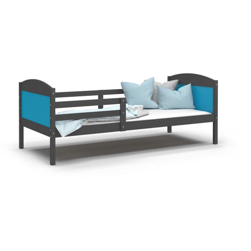 Kids Literie - Lit Enfant Mati 90x190 Gris - bleu Livré avec sommiers
