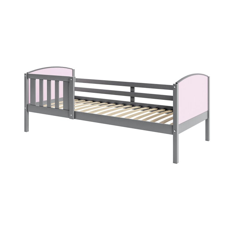 Kids Literie - Lit Enfant Tom 90x190 Gris - rose Livré avec sommiers