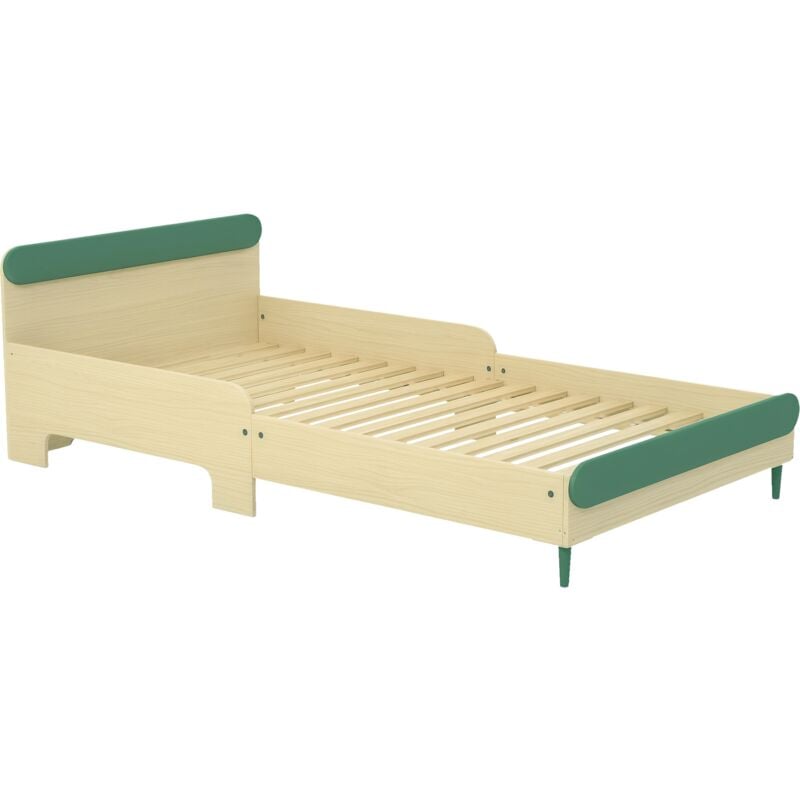 Aiyaplay - Lit enfant style nordique - sommier à lattes, barrières de sécurité inclus - bois naturel vert