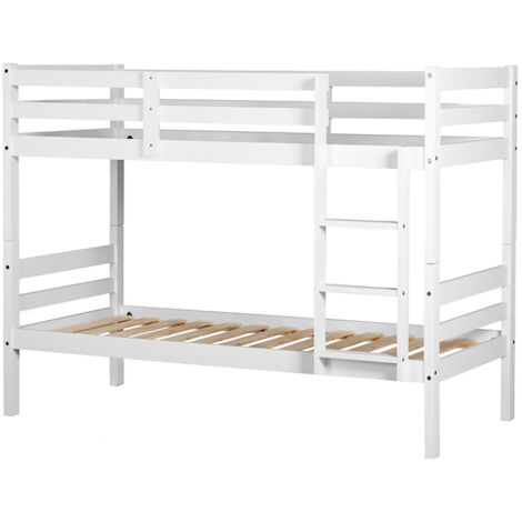 Lit enfant superposé en pin massif couleur Blanc - Longueur 199 x Hauteur 154 x Profondeur 104 cm