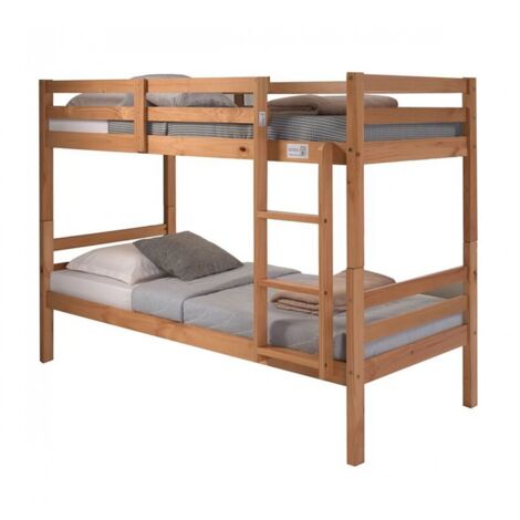 Lit enfant superposé en pin massif couleur chêne - Longueur 199 x Hauteur 154 x Profondeur 104 cm