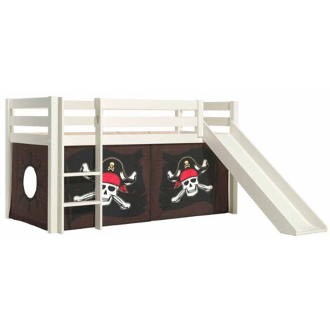 Lit Enfant Surélevé Avec Toboggan "Pino Caribian Pirates" 90x200cm Blanc