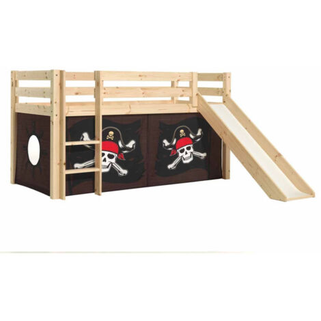 Lit Enfant Surélevé Avec Toboggan "Pino Caribian Pirates" 90x200cm Naturel