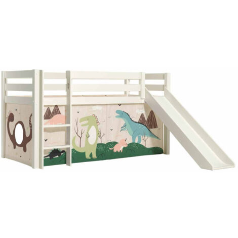 Lit Enfant Surélevé Avec Toboggan "Pino Dino" 90x200cm Blanc
