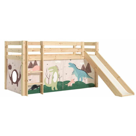 Lit Enfant Surélevé Avec Toboggan "Pino Dino" 90x200cm Naturel