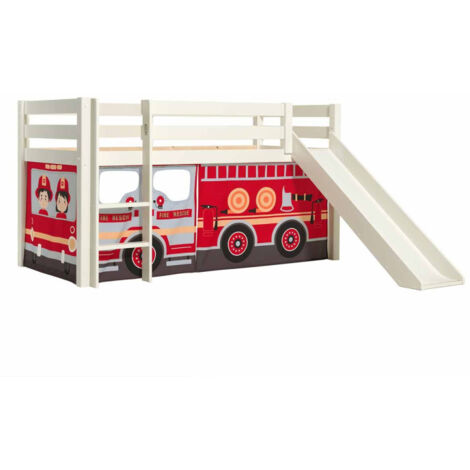 Lit Enfant Surélevé Avec Toboggan "Pino Fire Truck" 90x200cm Blanc