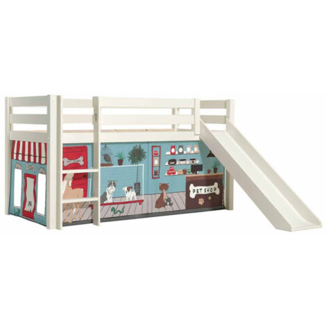 Lit Enfant Surélevé Avec Toboggan "Pino Pet Shop" 90x200cm Blanc