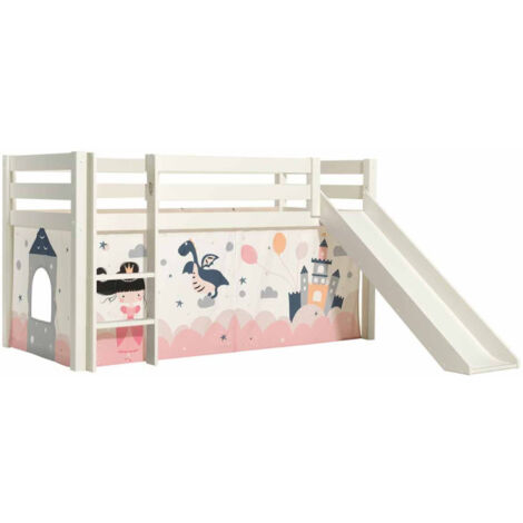 Lit Enfant Surélevé Avec Toboggan "Pino Princesse Sophie" 90x200cm Blanc