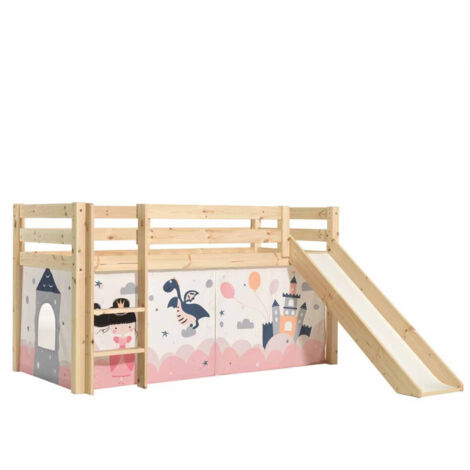 Lit Enfant Surélevé Avec Toboggan "Pino Princesse Sophie" 90x200cm Naturel