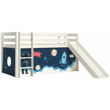 Lit Enfant Surélevé Avec Toboggan "Pino Space Shuttle" 90x200cm Blanc