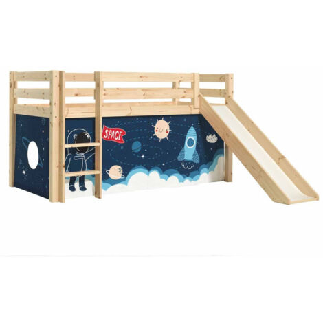 Lit Enfant Surélevé Avec Toboggan "Pino Space Shuttle" 90x200cm Naturel