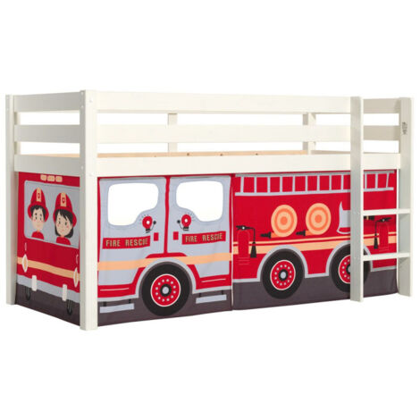 Lit Enfant Surélevé "Pino Fire Truck" 90x200cm Blanc