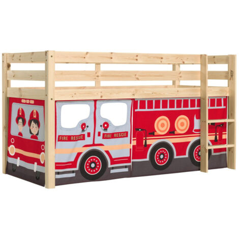 Lit Enfant Surélevé "Pino Fire Truck" 90x200cm Naturel