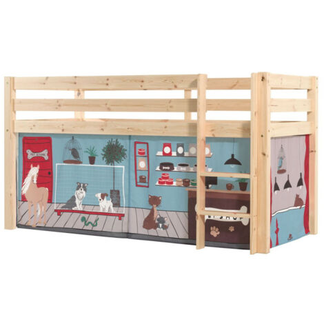 Lit Enfant Surélevé "Pino Pet Shop" 90x200cm Naturel