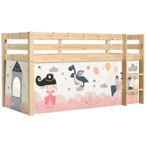 Lit Enfant Surélevé "Pino Princesse Sophie" 90x200cm Naturel