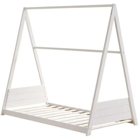 Lit enfant tipi bois blanc 90x190 cm avec sommier TIPI
