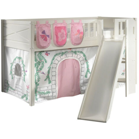 Lit Enfant Toboggan, Tente & 3 Pochettes "Scott Birdy" 90x200cm Blanc