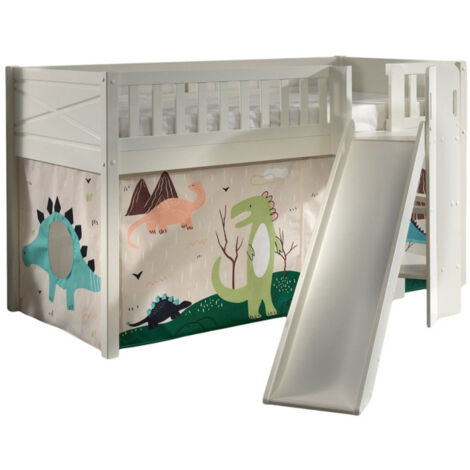Lit Enfant Toboggan & Tente "Scott Dino" 90x200cm Blanc