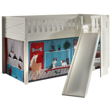 Lit Enfant Toboggan & Tente "Scott Pet Shop" 90x200cm Blanc