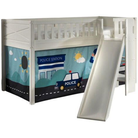 Lit Enfant Toboggan & Tente "Scott Police" 90x200cm Blanc