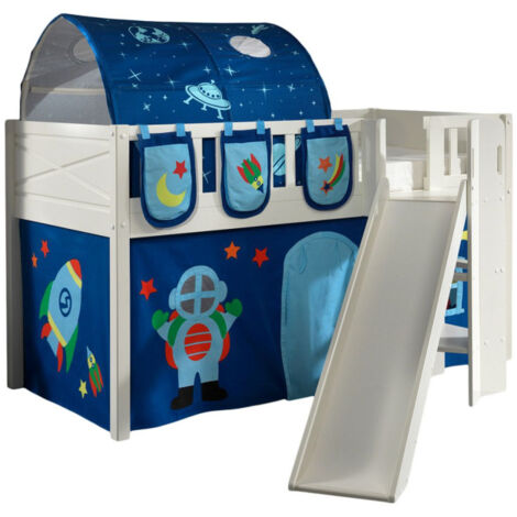 Lit Enfant Toboggan, Tente, Tunnel & 3 Pochettes "Scott Astro" 90x200cm Blanc