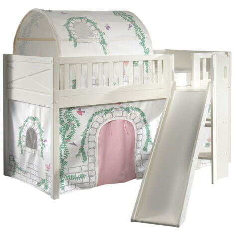Lit Enfant Toboggan, Tente & Tunnel "Scott Birdy" 90x200cm Blanc