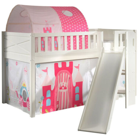 Lit Enfant Toboggan, Tente & Tunnel "Scott Princesse" 90x200cm Blanc