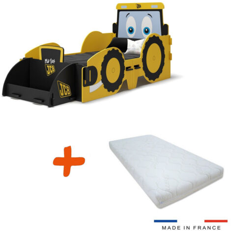 Lit enfant tractopelle avec matelas 140 x 70 cm – Assemblage facile sans outils – Label Oeko-Tex – Confort mousse 10 cm – Bebegavroche
