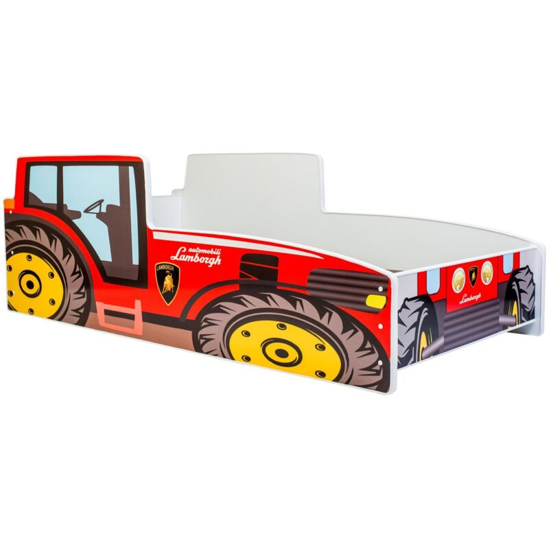 Lit enfant tracteur rouge avec matelas et sommier inclus - 140 cm x 70 cm