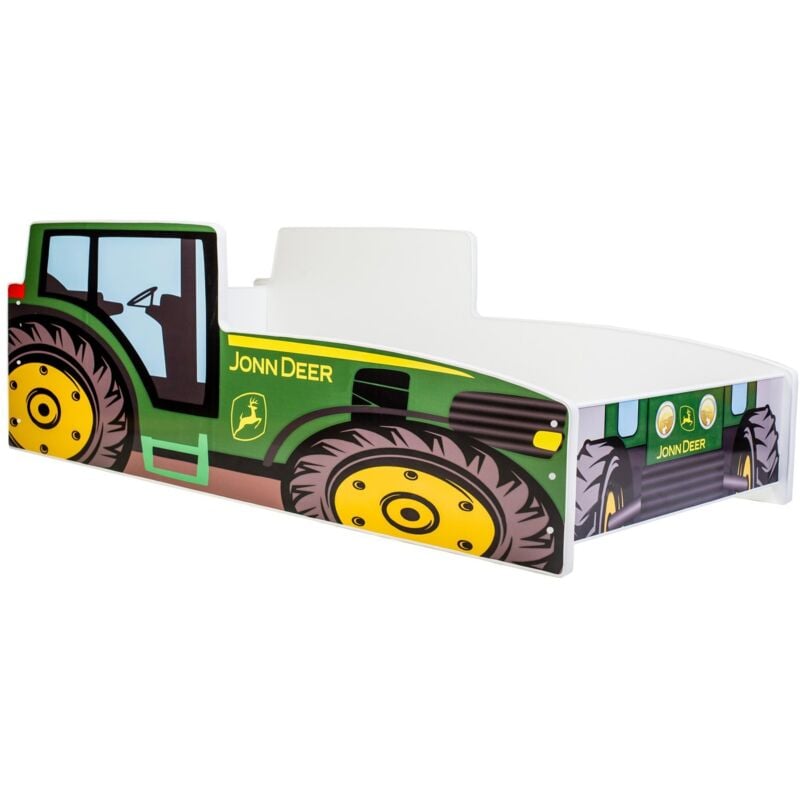 Lit enfant tracteur vert avec matelas et sommier inclus - 140 cm x 70 cm