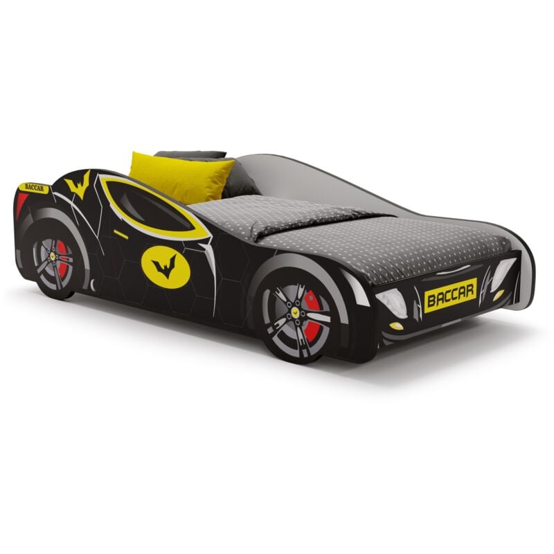 Lit Enfant Voiture Batman Noir – Design Batcar, Batmobile pour Petits Héros matelas et sommier inclus - 160 cm x 80 cm
