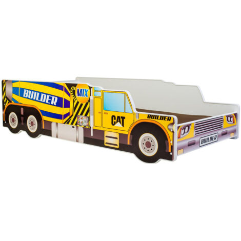 Lit enfant voiture Bétonnière 80x160, avec matelas et sommier, multicolore pour garçon, pour chambre d'enfant