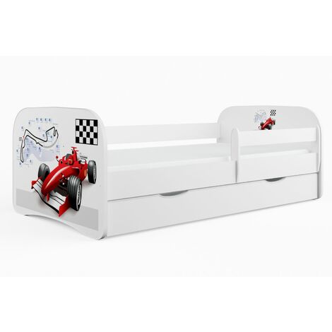 Lit enfant voiture de course avec sommiers et barrière de sécurité amovible Drimy-Matelas mousse-80x180