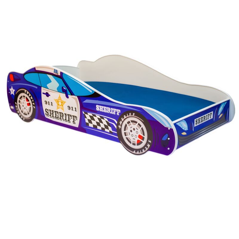 Lit enfant voiture de police avec matelas et sommier inclus - 140 cm x 70 cm