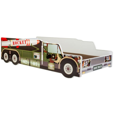 Lit enfant voiture Fusée 140x80, avec matelas et sommier, multicolore pour garçon, pour chambre d'enfant