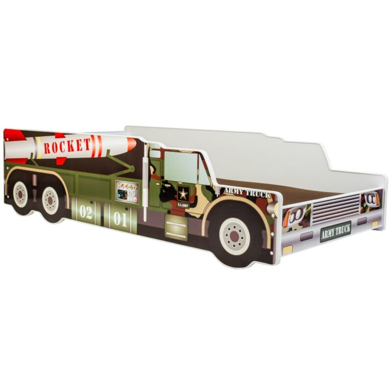 Lit enfant voiture Fusée 160x80, avec matelas et sommier, multicolore pour garçon, pour chambre d'enfant