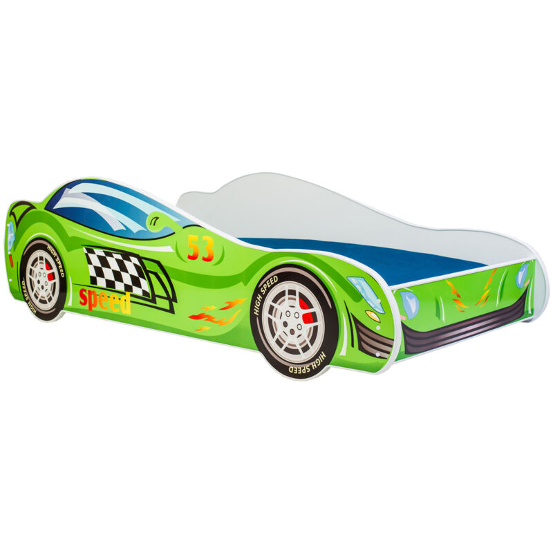 Lit enfant voiture Speed Car 160x80, avec matelas et sommier, multicolore pour garçon, pour chambre d'enfant