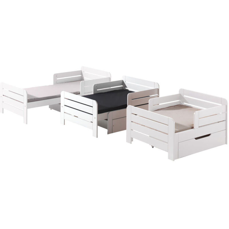 M&s - Lit enfant évolutif 90x140/160/200 cm en pin blanc - jumpy