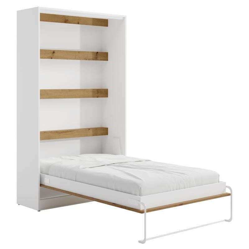 Vente-unique - Lit escamotable 120 x 200 cm - Ouverture verticale manuelle - Avec LEDs - Blanc et naturel - rapili