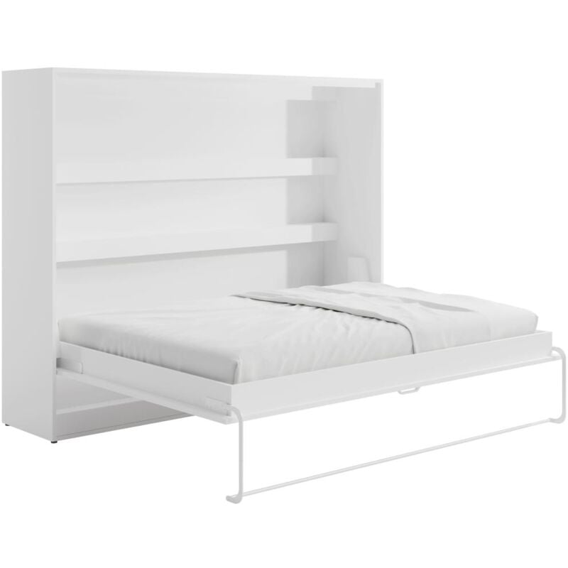 Vente-unique - Lit escamotable 140 x 200 cm - Ouverture horizontale manuelle - Avec LEDs - Blanc - rapili