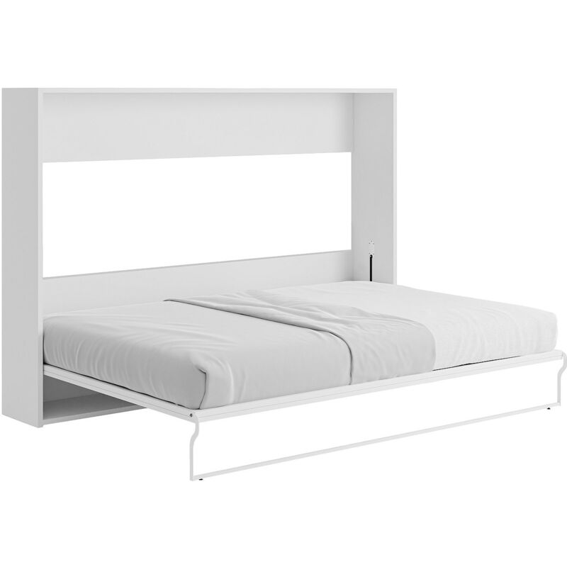 Vente-unique - Lit escamotable 140 x 200 cm - Ouverture horizontale manuelle - Blanc et gris - malina ii