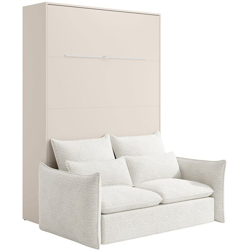 Lit escamotable 160 x 200 cm - Ouverture verticale manuelle - Avec LEDs - Beige + Canapé - RAPILI