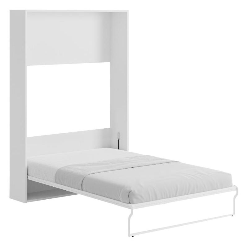 Vente-unique - Lit escamotable 140 x 200 cm - Ouverture verticale manuelle - Blanc et gris - malina ii