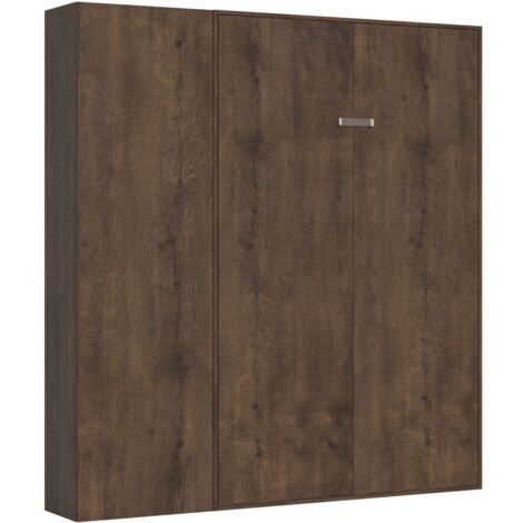 Lit escamotable 140x190 avec 1 colonne de rangement bois noyer kanto